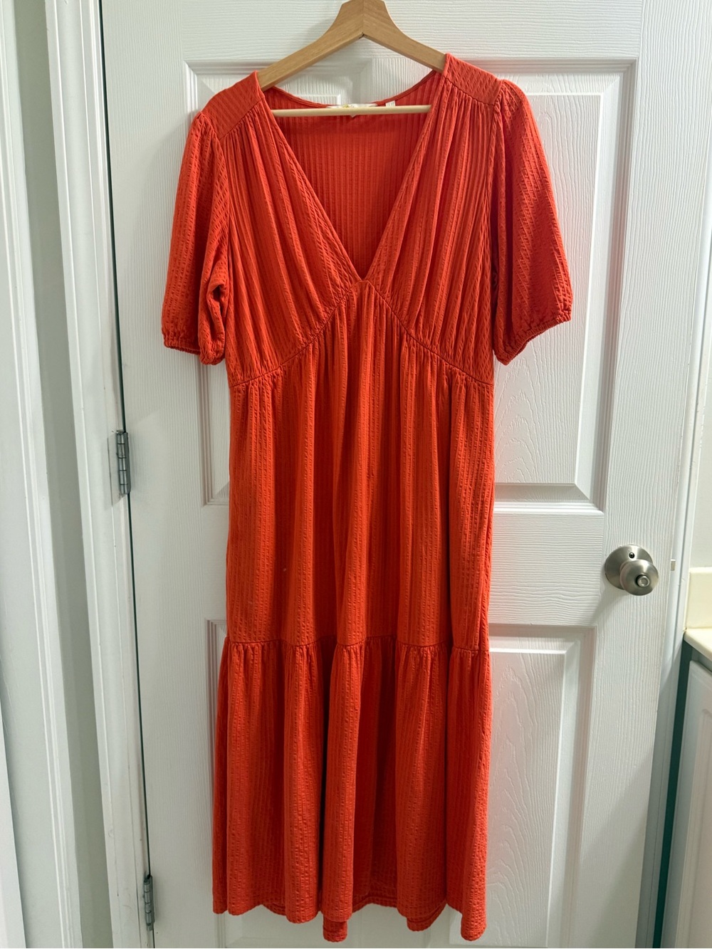 Boden Jersey Seersucker Midi Dress in Red-Orange